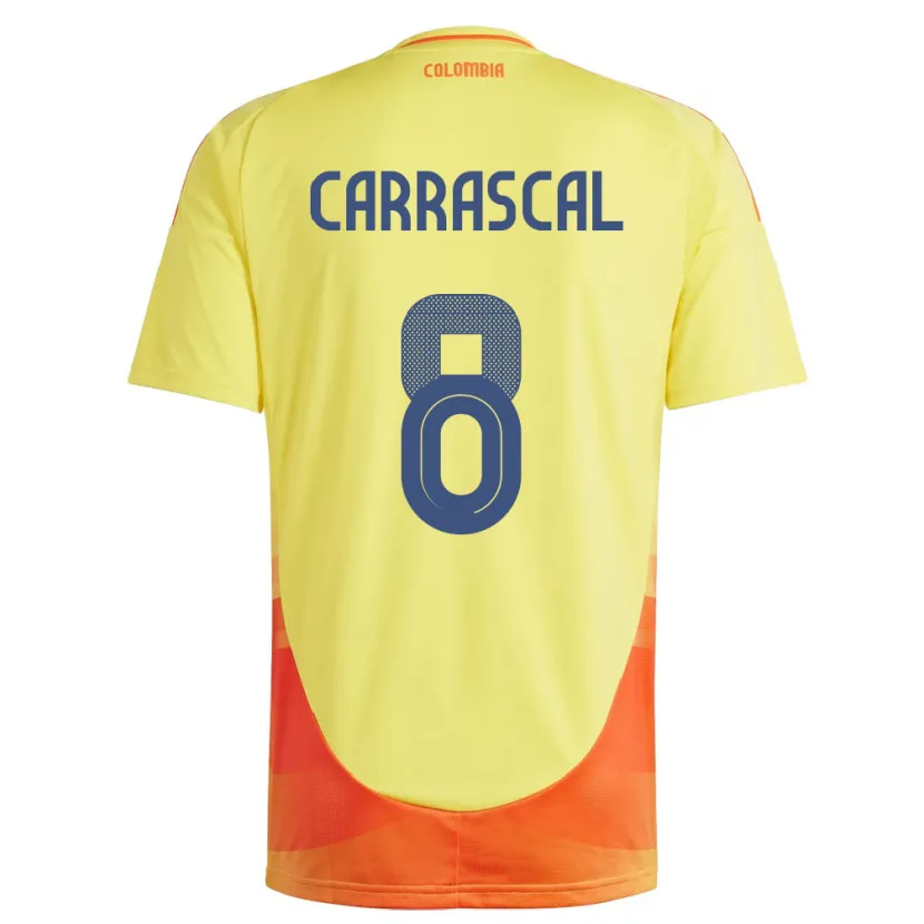 Danxen Hombre Camiseta Colombia Jorge Carrascal #8 Amarillo 1ª Equipación 24-26 La Camisa