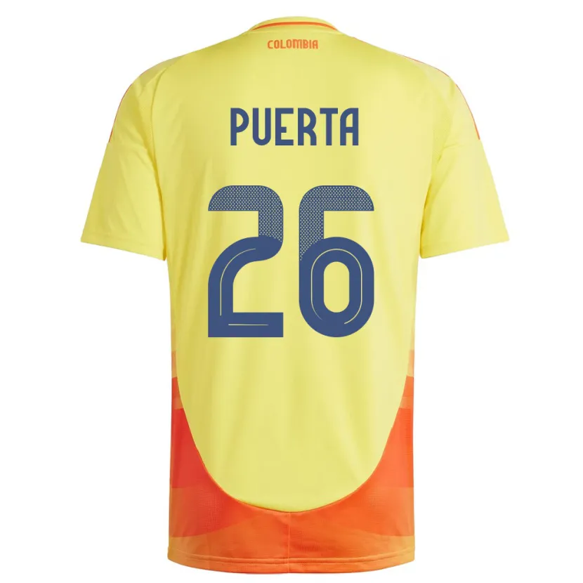 Danxen Hombre Camiseta Colombia Gustavo Puerta #26 Amarillo 1ª Equipación 24-26 La Camisa