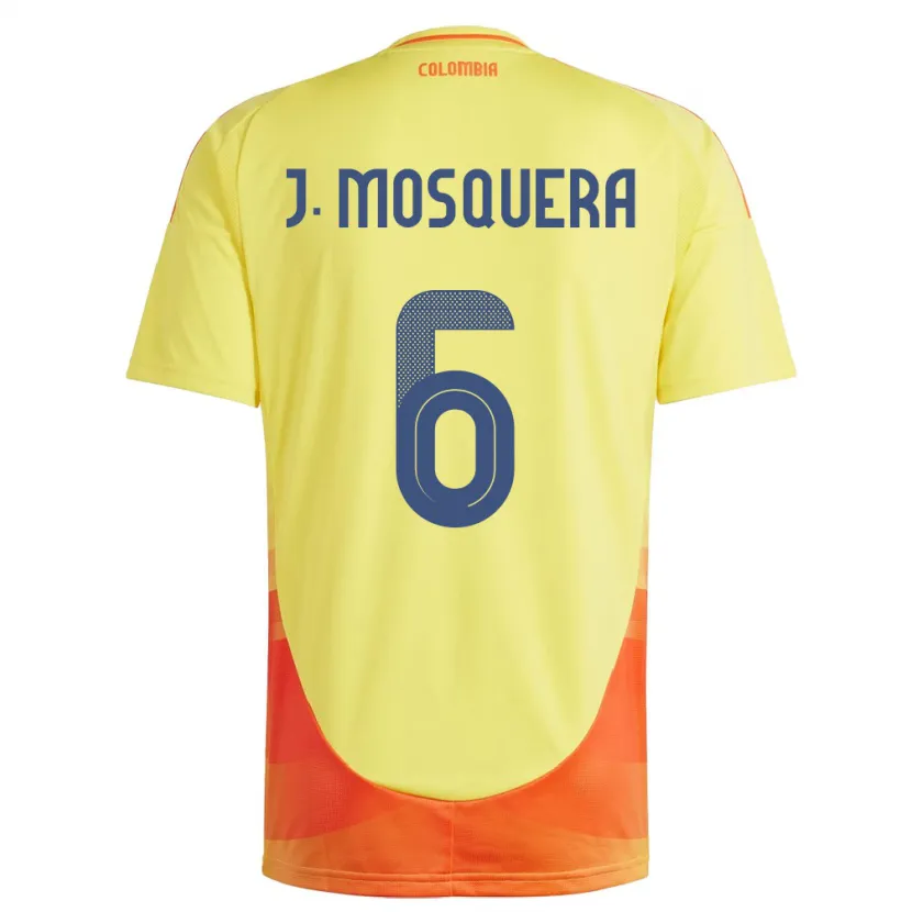 Danxen Hombre Camiseta Colombia Juan Mosquera #6 Amarillo 1ª Equipación 24-26 La Camisa