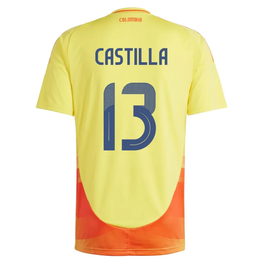 Danxen Hombre Camiseta Colombia Juan Castilla #13 Amarillo 1ª Equipación 24-26 La Camisa