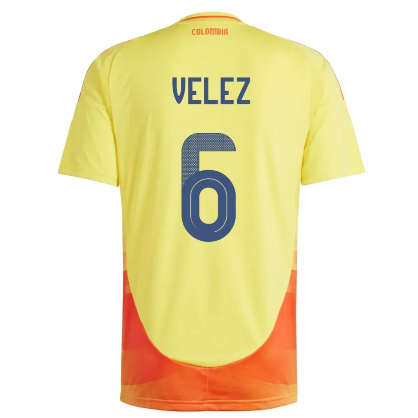 Danxen Hombre Camiseta Colombia Jhon Vélez #6 Amarillo 1ª Equipación 24-26 La Camisa