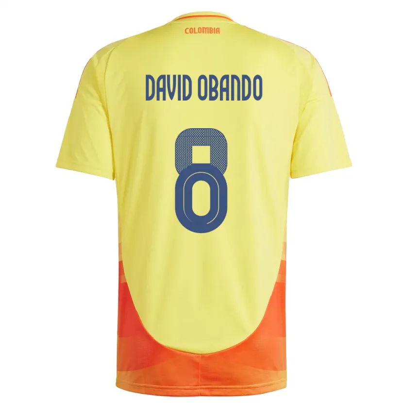 Danxen Hombre Camiseta Colombia Juan David Obando #8 Amarillo 1ª Equipación 24-26 La Camisa