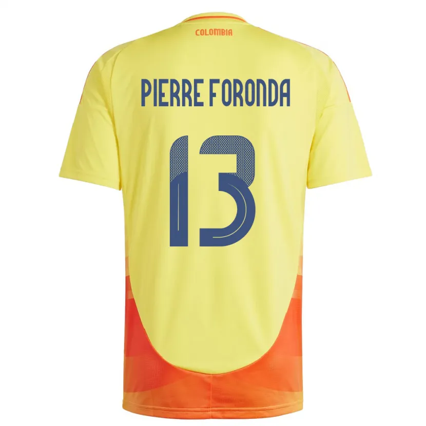 Danxen Hombre Camiseta Colombia Jean Pierre Foronda #13 Amarillo 1ª Equipación 24-26 La Camisa