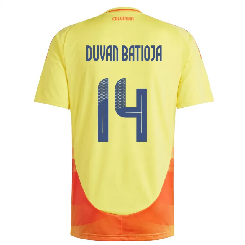 Danxen Hombre Camiseta Colombia Andy Duván Batioja #14 Amarillo 1ª Equipación 24-26 La Camisa