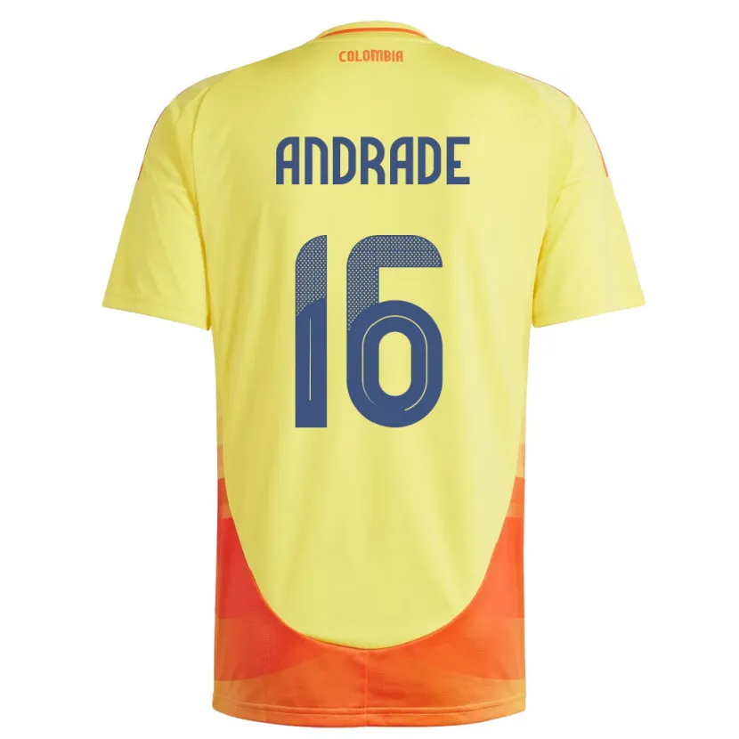 Danxen Hombre Camiseta Colombia Lady Andrade #16 Amarillo 1ª Equipación 24-26 La Camisa