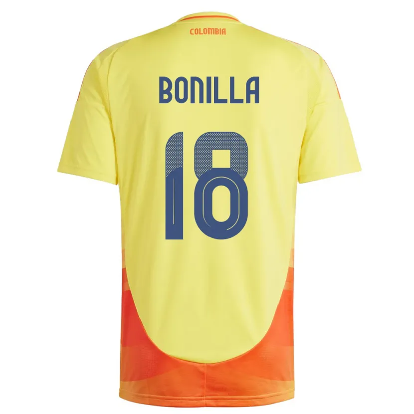 Danxen Hombre Camiseta Colombia Wendy Bonilla #18 Amarillo 1ª Equipación 24-26 La Camisa