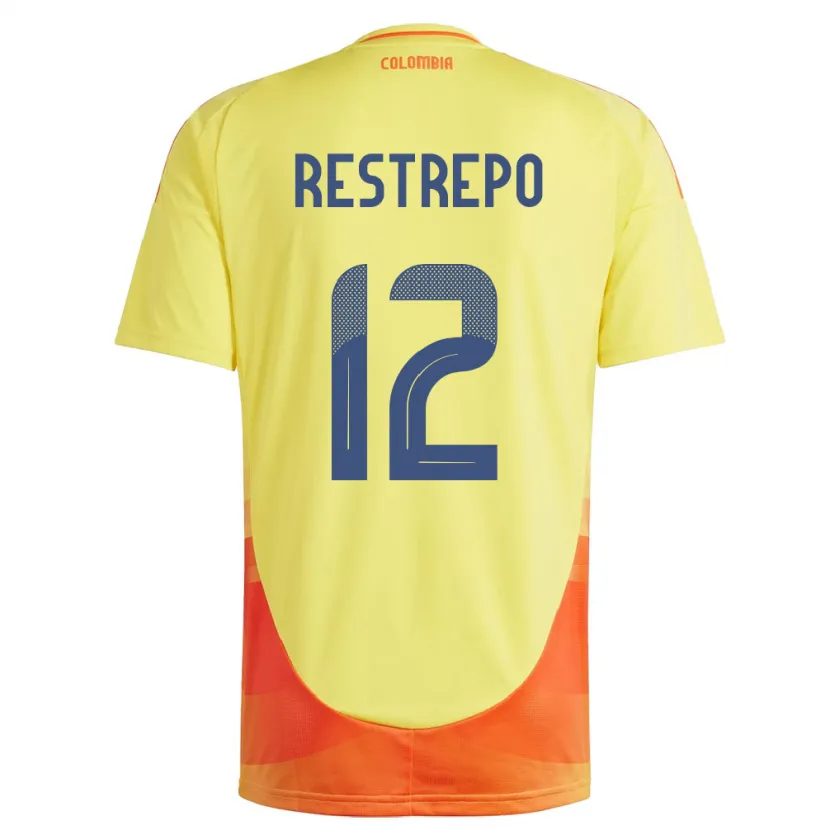 Danxen Hombre Camiseta Colombia Valery Restrepo #12 Amarillo 1ª Equipación 24-26 La Camisa