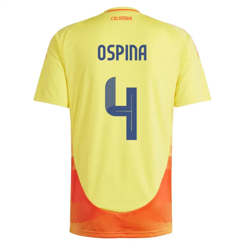 Danxen Hombre Camiseta Colombia Diana Ospina #4 Amarillo 1ª Equipación 24-26 La Camisa
