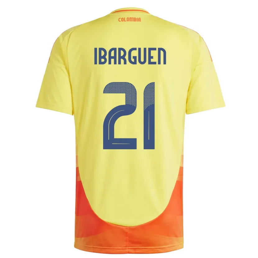 Danxen Hombre Camiseta Colombia Kelly Ibargüen #21 Amarillo 1ª Equipación 24-26 La Camisa