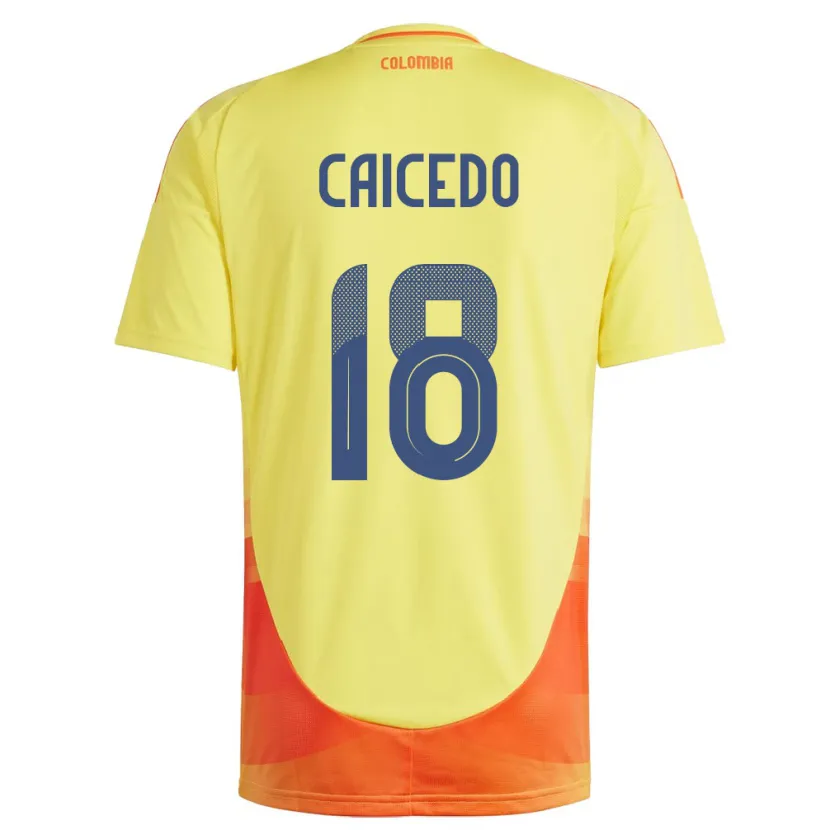 Danxen Hombre Camiseta Colombia Linda Caicedo #18 Amarillo 1ª Equipación 24-26 La Camisa