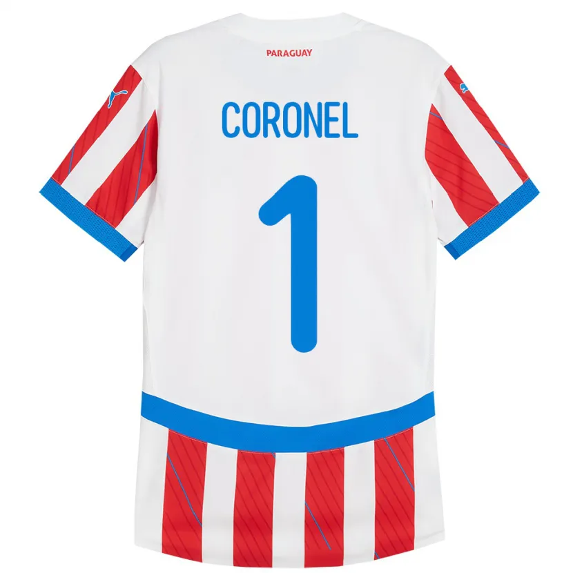 Danxen Hombre Camiseta Paraguay Carlos Coronel #1 Blanco Rojo 1ª Equipación 24-26 La Camisa