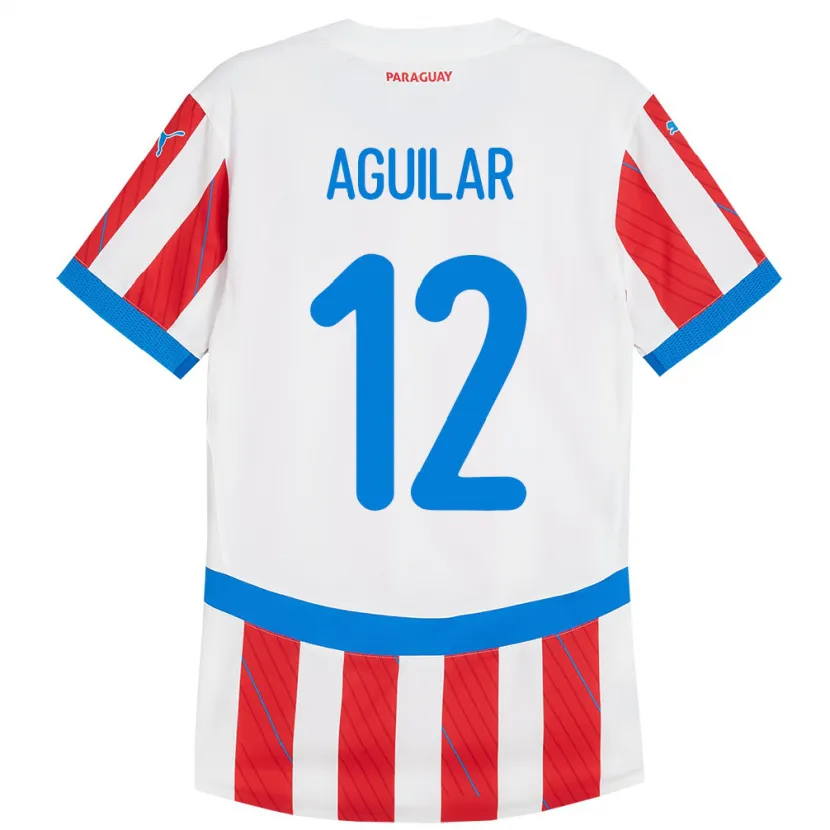 Danxen Hombre Camiseta Paraguay Alfredo Aguilar #12 Blanco Rojo 1ª Equipación 24-26 La Camisa