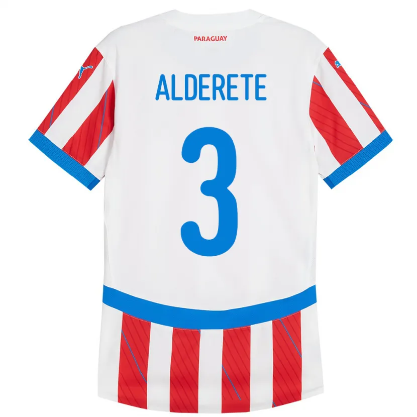 Danxen Hombre Camiseta Paraguay Omar Alderete #3 Blanco Rojo 1ª Equipación 24-26 La Camisa