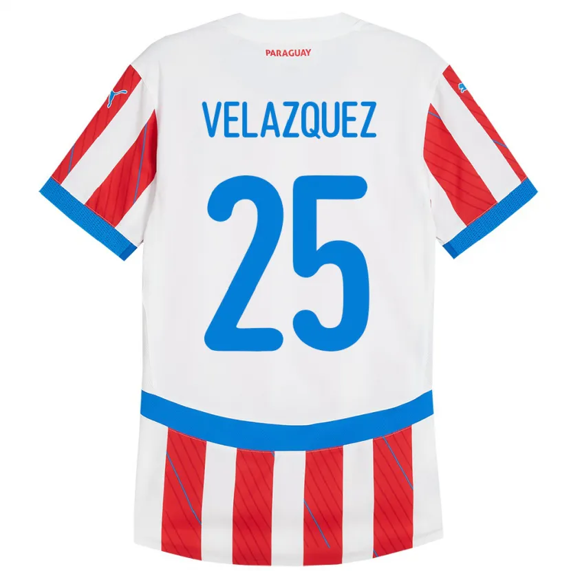 Danxen Hombre Camiseta Paraguay Gustavo Velázquez #25 Blanco Rojo 1ª Equipación 24-26 La Camisa