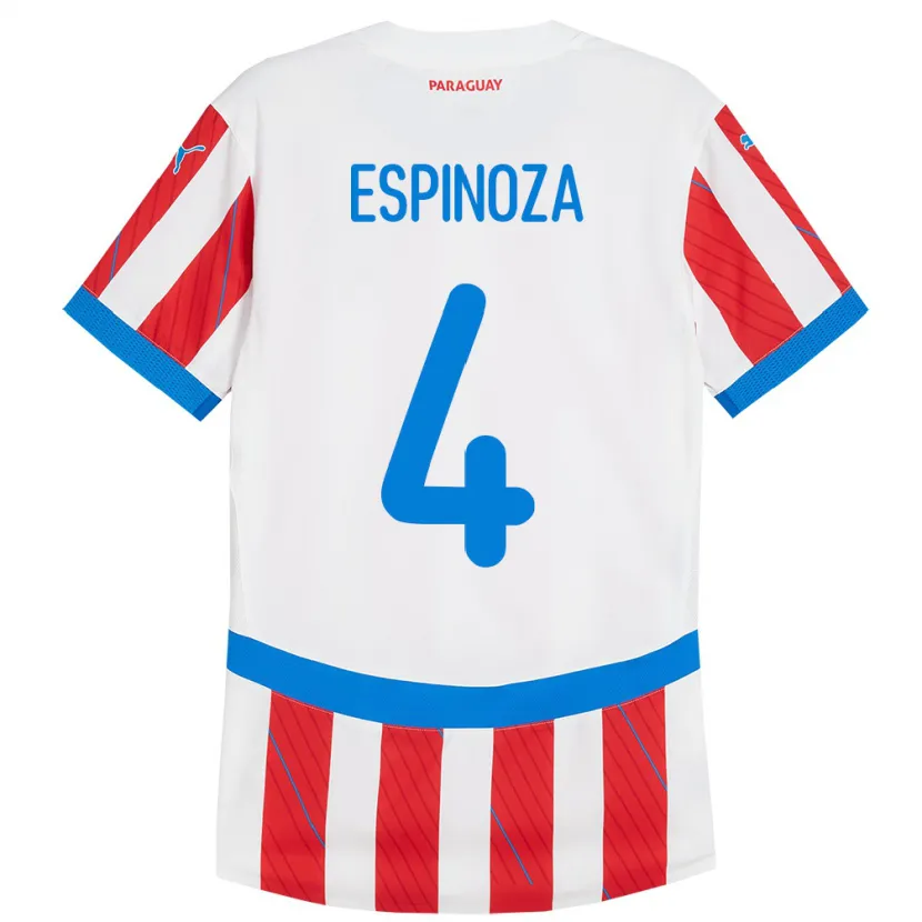 Danxen Hombre Camiseta Paraguay Matías Espinoza #4 Blanco Rojo 1ª Equipación 24-26 La Camisa