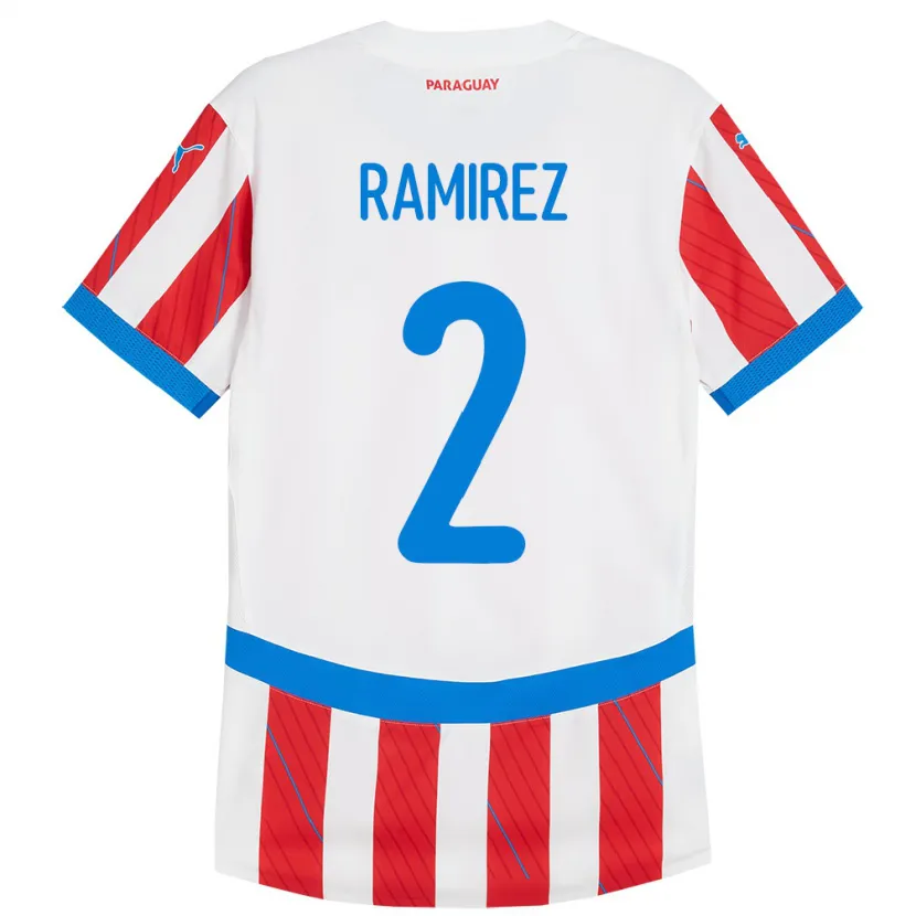 Danxen Hombre Camiseta Paraguay Iván Ramírez #2 Blanco Rojo 1ª Equipación 24-26 La Camisa