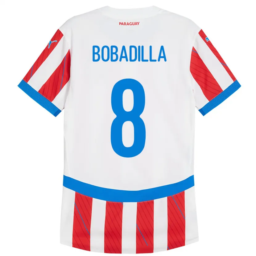 Danxen Hombre Camiseta Paraguay Damián Bobadilla #8 Blanco Rojo 1ª Equipación 24-26 La Camisa
