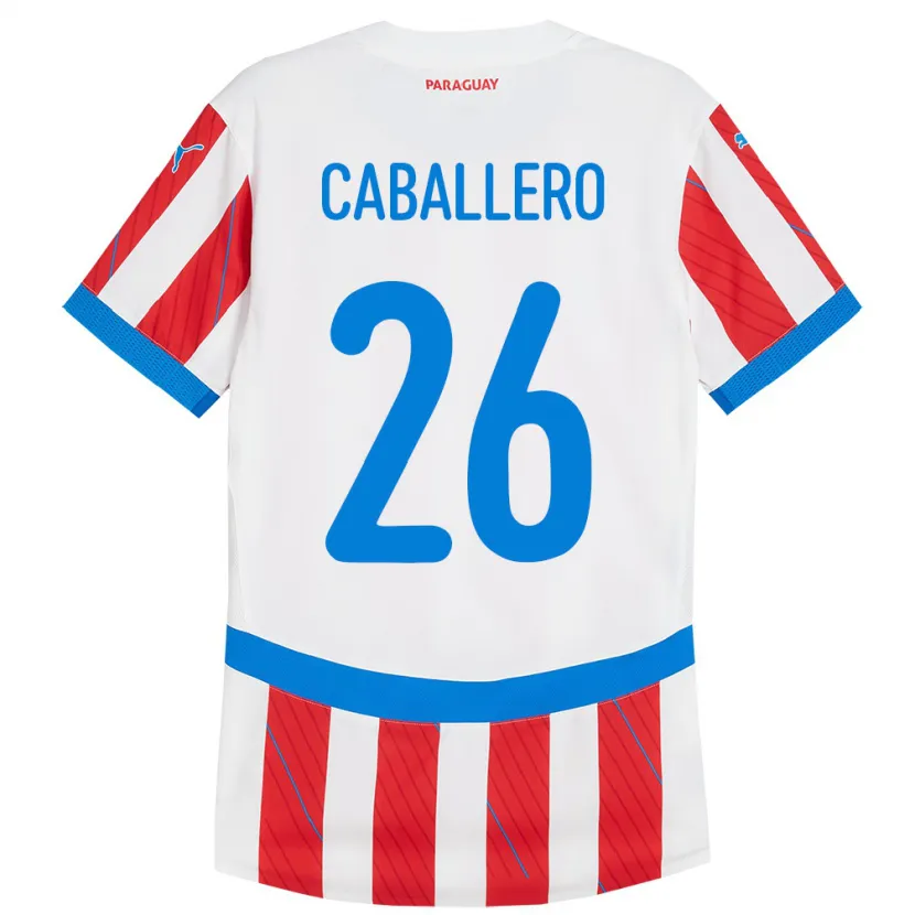 Danxen Hombre Camiseta Paraguay Hernesto Caballero #26 Blanco Rojo 1ª Equipación 24-26 La Camisa