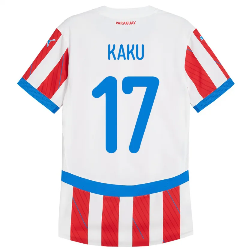 Danxen Hombre Camiseta Paraguay Kaku #17 Blanco Rojo 1ª Equipación 24-26 La Camisa