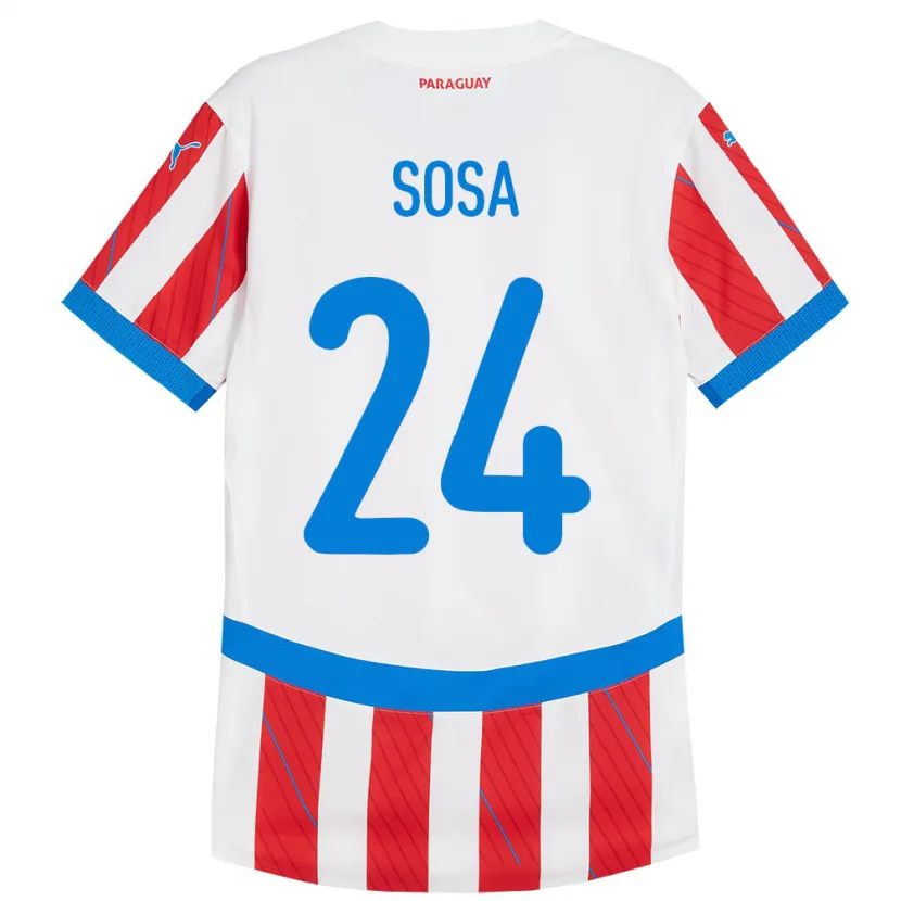 Danxen Hombre Camiseta Paraguay Ramón Sosa #24 Blanco Rojo 1ª Equipación 24-26 La Camisa