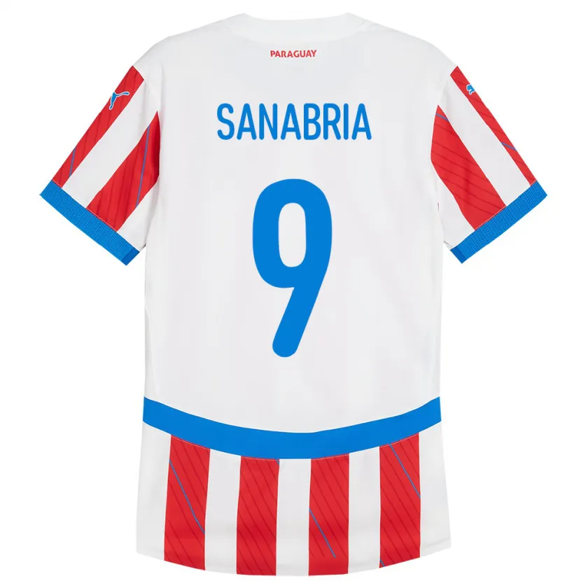 Danxen Hombre Camiseta Paraguay Antonio Sanabria #9 Blanco Rojo 1ª Equipación 24-26 La Camisa