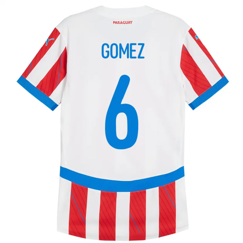 Danxen Hombre Camiseta Paraguay Marcos Gómez #6 Blanco Rojo 1ª Equipación 24-26 La Camisa