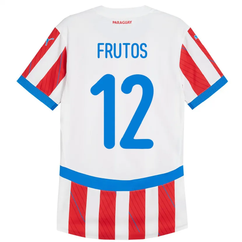Danxen Hombre Camiseta Paraguay Rodrigo Frutos #12 Blanco Rojo 1ª Equipación 24-26 La Camisa