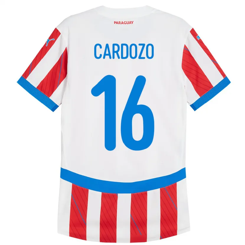 Danxen Hombre Camiseta Paraguay Juan Cardozo #16 Blanco Rojo 1ª Equipación 24-26 La Camisa