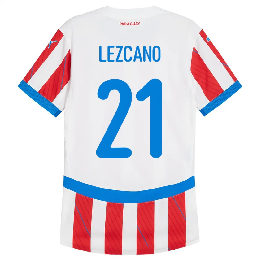 Danxen Hombre Camiseta Paraguay Rubén Lezcano #21 Blanco Rojo 1ª Equipación 24-26 La Camisa