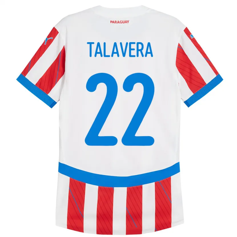 Danxen Hombre Camiseta Paraguay Javier Talavera #22 Blanco Rojo 1ª Equipación 24-26 La Camisa
