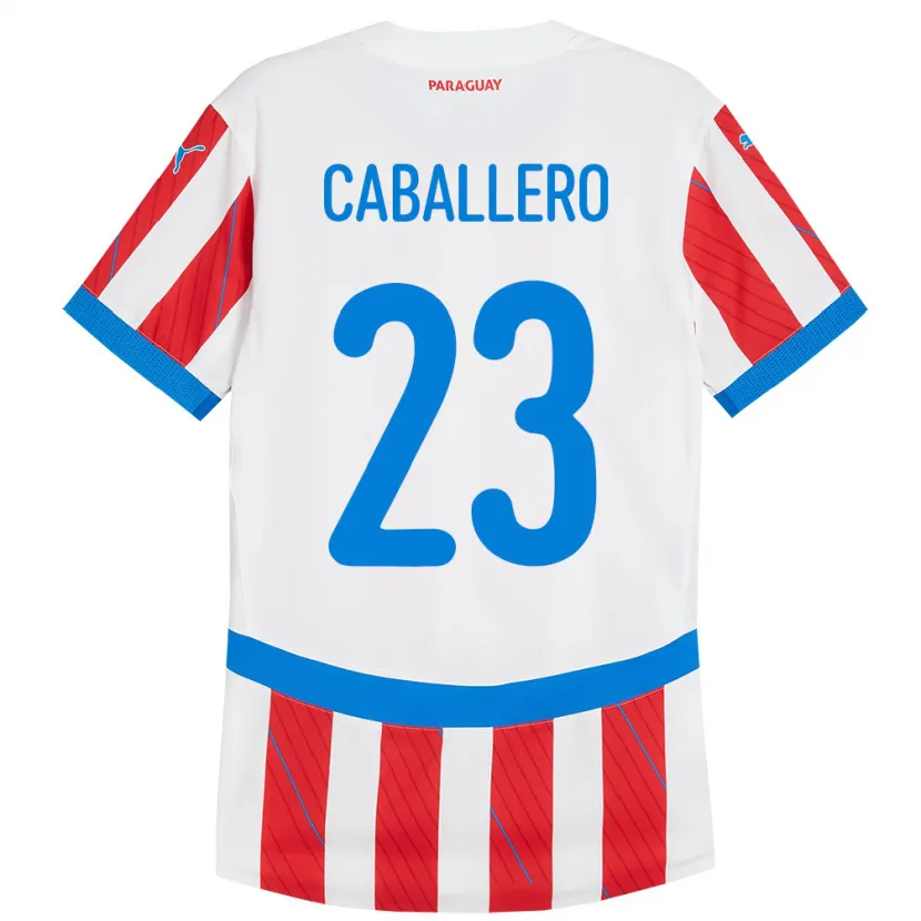 Danxen Hombre Camiseta Paraguay Tiago Caballero #23 Blanco Rojo 1ª Equipación 24-26 La Camisa