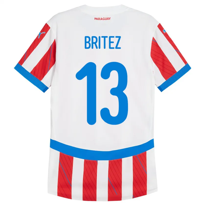 Danxen Hombre Camiseta Paraguay Abel Brítez #13 Blanco Rojo 1ª Equipación 24-26 La Camisa