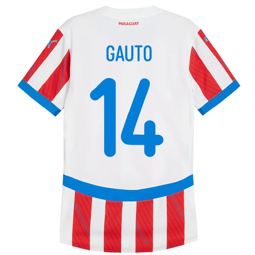 Danxen Hombre Camiseta Paraguay Ariel Gauto #14 Blanco Rojo 1ª Equipación 24-26 La Camisa