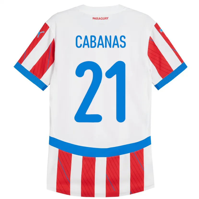Danxen Hombre Camiseta Paraguay Víctor Cabañas #21 Blanco Rojo 1ª Equipación 24-26 La Camisa