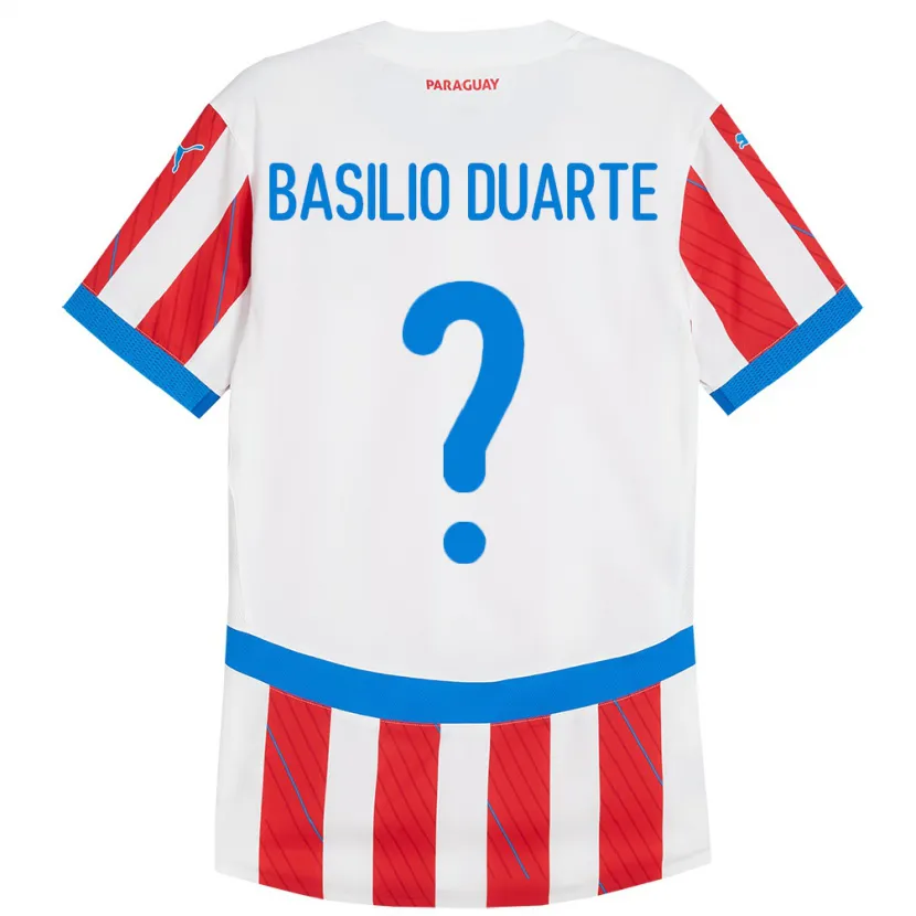 Danxen Hombre Camiseta Paraguay Basilio Duarte #0 Blanco Rojo 1ª Equipación 24-26 La Camisa