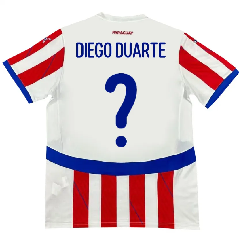 Danxen Hombre Camiseta Paraguay Diego Duarte #0 Blanco Rojo 1ª Equipación 24-26 La Camisa