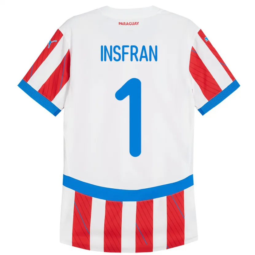 Danxen Hombre Camiseta Paraguay Facundo Insfrán #1 Blanco Rojo 1ª Equipación 24-26 La Camisa