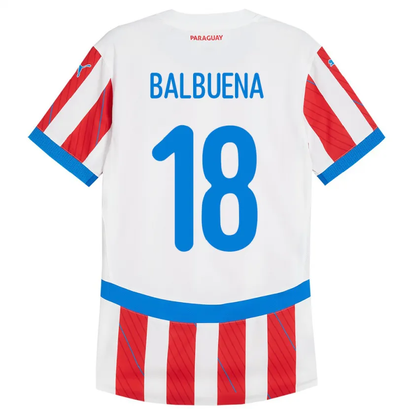 Danxen Hombre Camiseta Paraguay Axel Balbuena #18 Blanco Rojo 1ª Equipación 24-26 La Camisa
