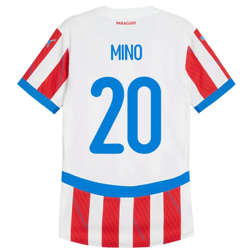 Danxen Hombre Camiseta Paraguay César Miño #20 Blanco Rojo 1ª Equipación 24-26 La Camisa