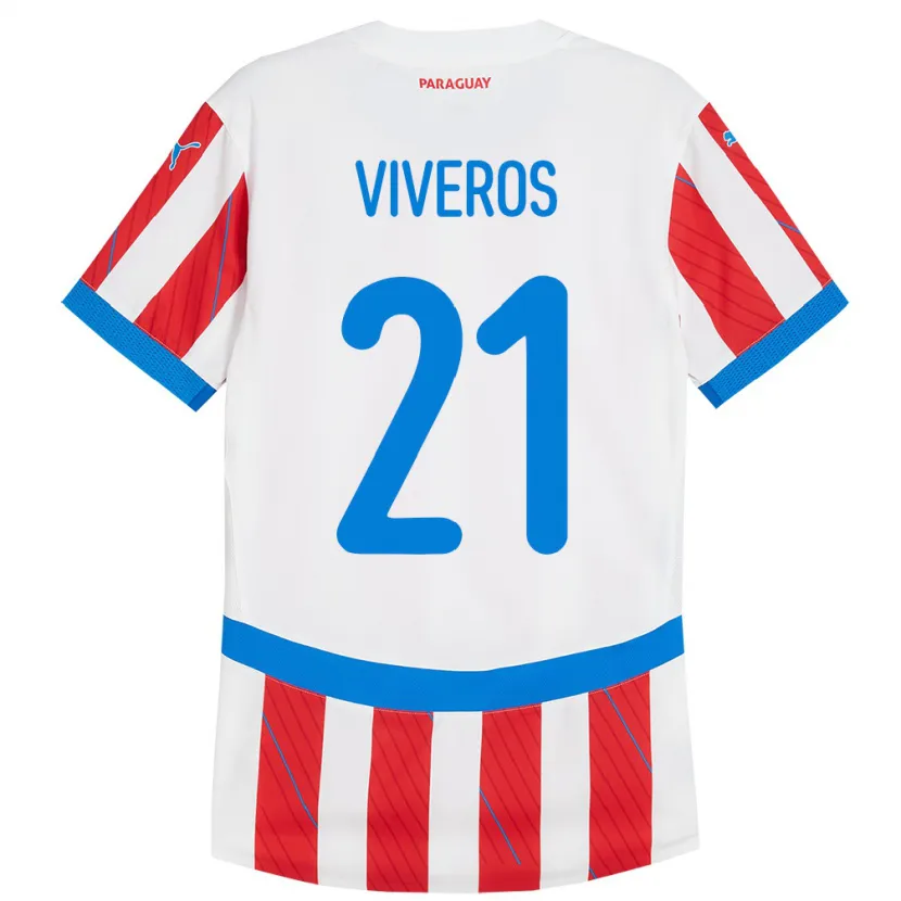 Danxen Hombre Camiseta Paraguay Fernando Viveros #21 Blanco Rojo 1ª Equipación 24-26 La Camisa