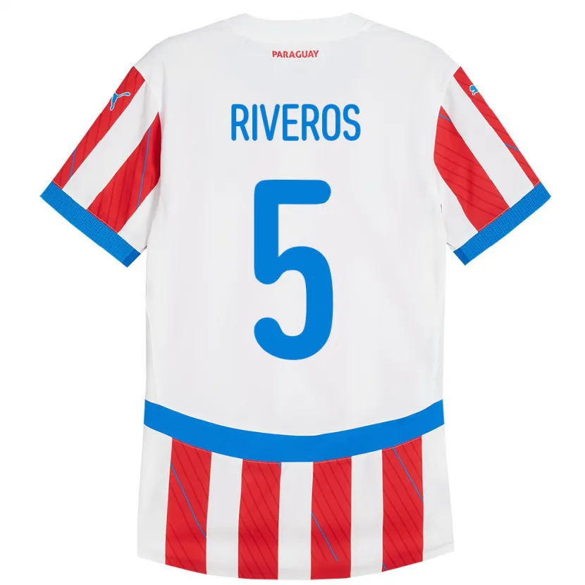 Danxen Hombre Camiseta Paraguay Verónica Riveros #5 Blanco Rojo 1ª Equipación 24-26 La Camisa