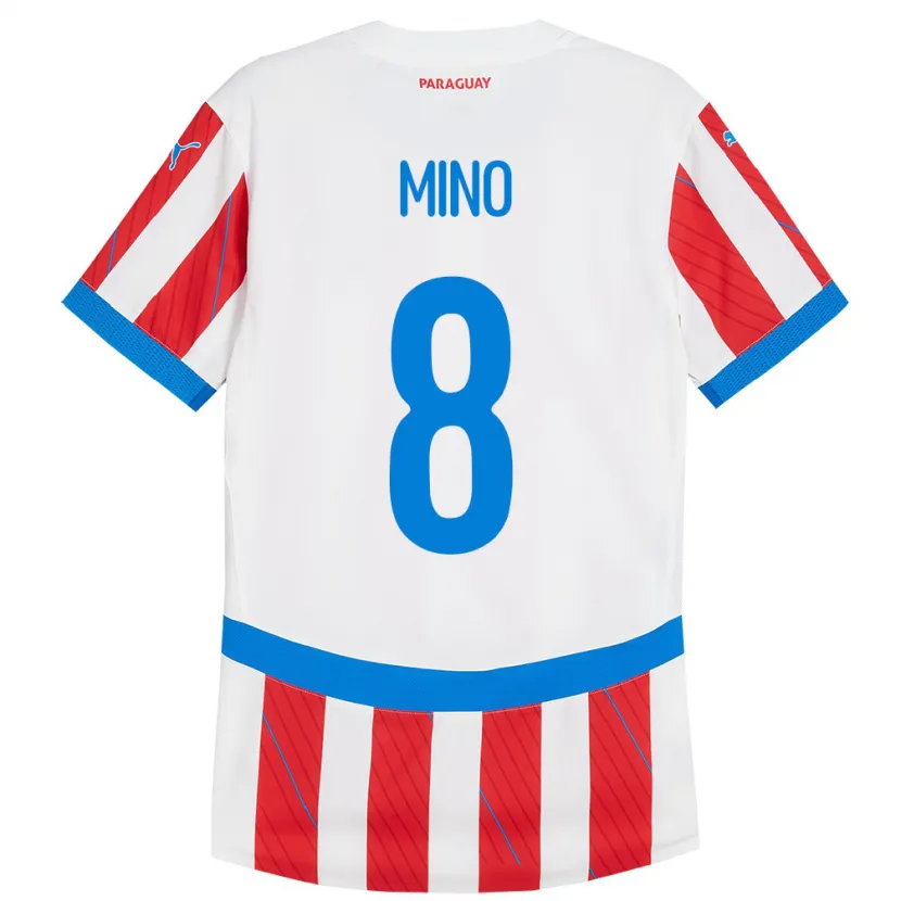 Danxen Hombre Camiseta Paraguay Rosa Miño #8 Blanco Rojo 1ª Equipación 24-26 La Camisa