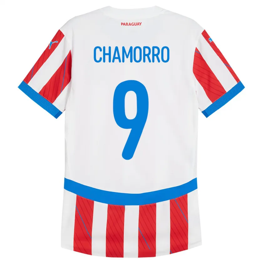 Danxen Hombre Camiseta Paraguay Lice Chamorro #9 Blanco Rojo 1ª Equipación 24-26 La Camisa