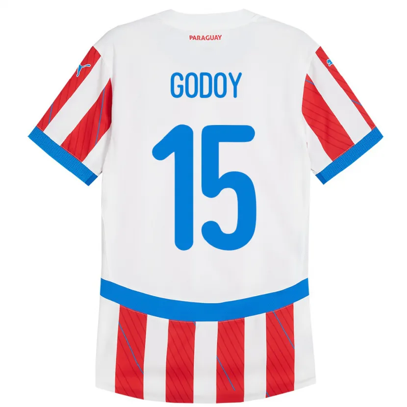 Danxen Hombre Camiseta Paraguay Fanny Godoy #15 Blanco Rojo 1ª Equipación 24-26 La Camisa