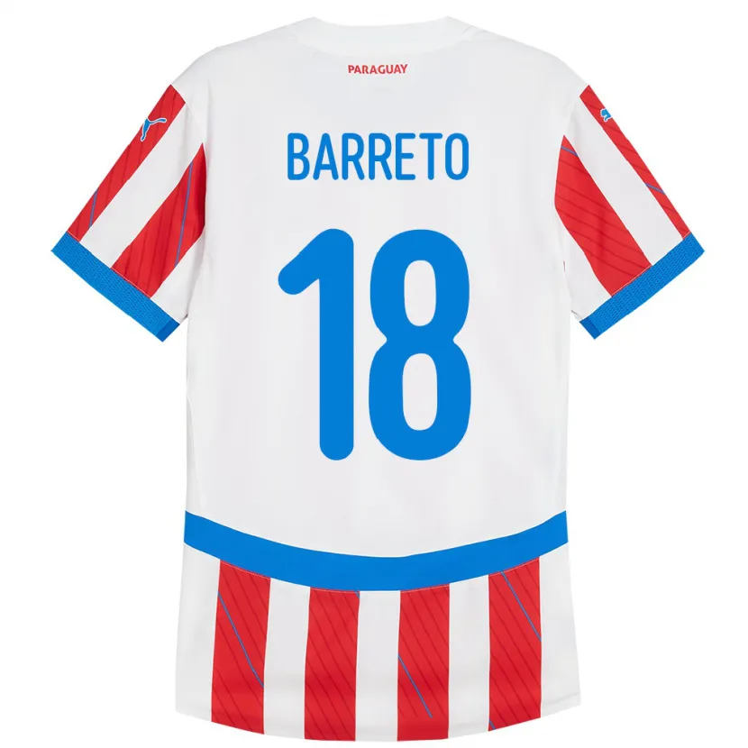 Danxen Hombre Camiseta Paraguay Liz Barreto #18 Blanco Rojo 1ª Equipación 24-26 La Camisa