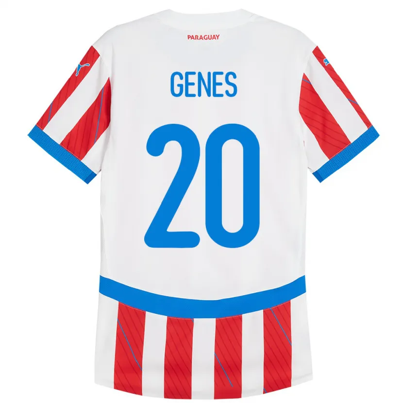 Danxen Hombre Camiseta Paraguay Paola Genes #20 Blanco Rojo 1ª Equipación 24-26 La Camisa