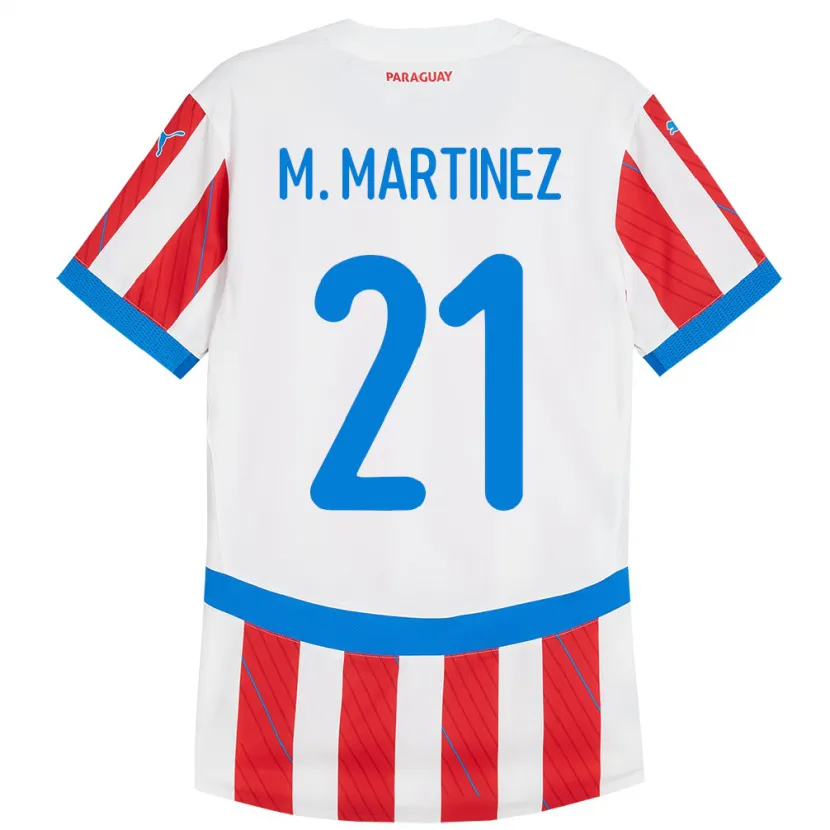 Danxen Hombre Camiseta Paraguay María Martínez #21 Blanco Rojo 1ª Equipación 24-26 La Camisa