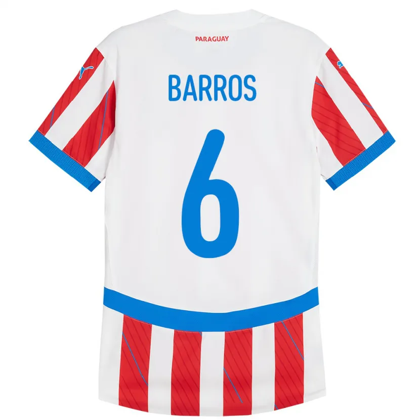 Danxen Hombre Camiseta Paraguay Natalia Barros #6 Blanco Rojo 1ª Equipación 24-26 La Camisa