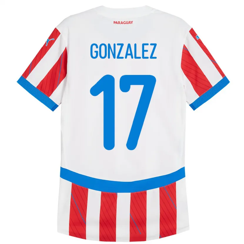 Danxen Hombre Camiseta Paraguay Lourdes González #17 Blanco Rojo 1ª Equipación 24-26 La Camisa