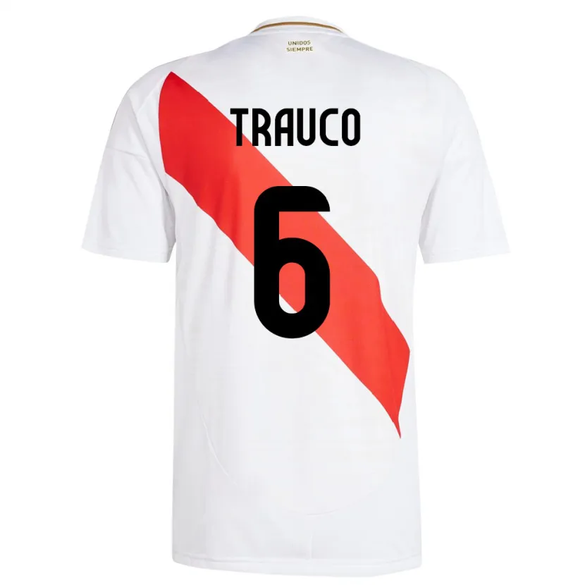 Danxen Hombre Camiseta Perú Miguel Trauco #6 Blanco 1ª Equipación 24-26 La Camisa
